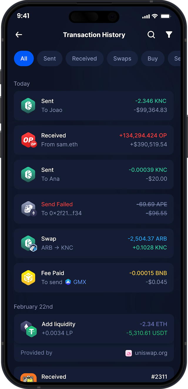 Infinity Mobile Kyber Network Wallet - Complete KNC Transaction History