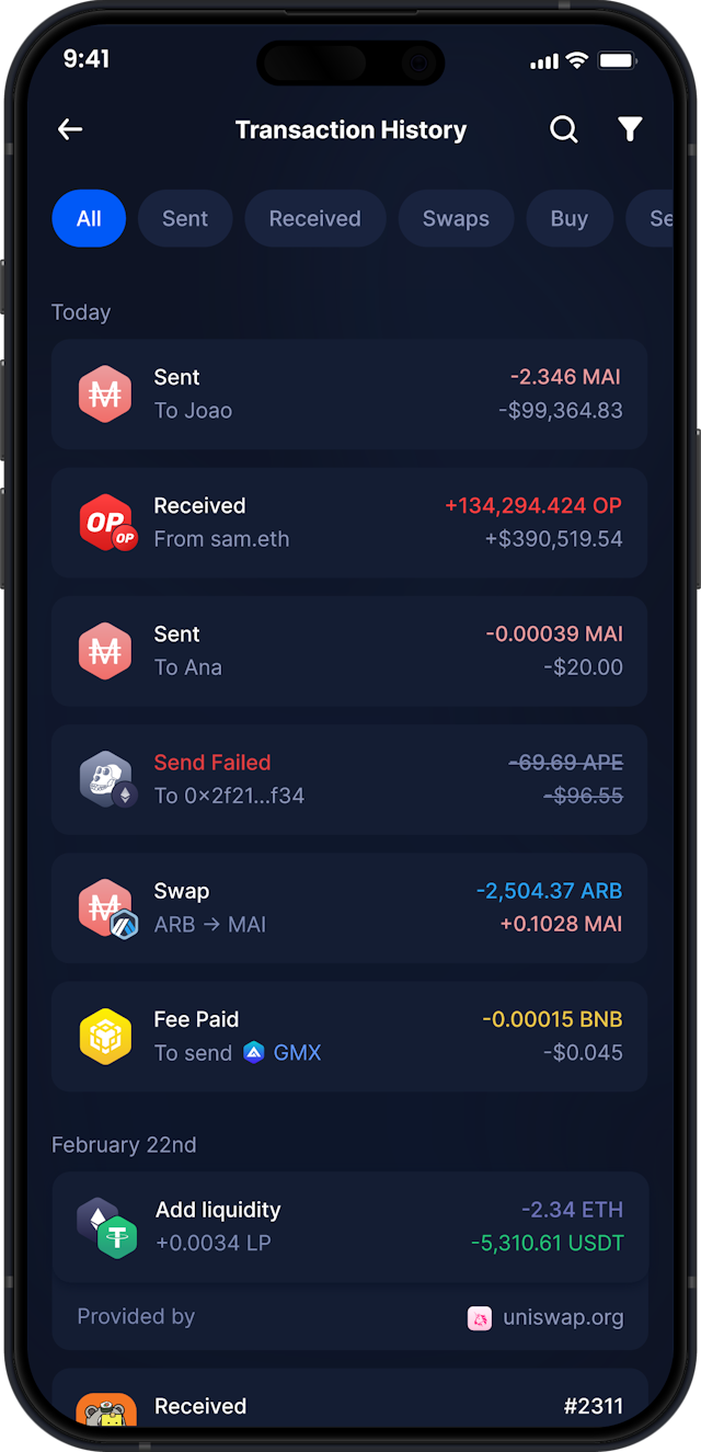 Infinity Mobile MAI Wallet - Complete MAI Transaction History