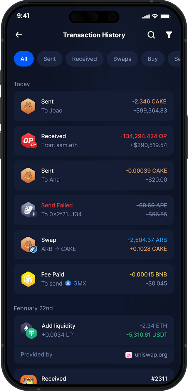 Infinity Mobile PancakeSwap Wallet - Complete CAKE Transaction History