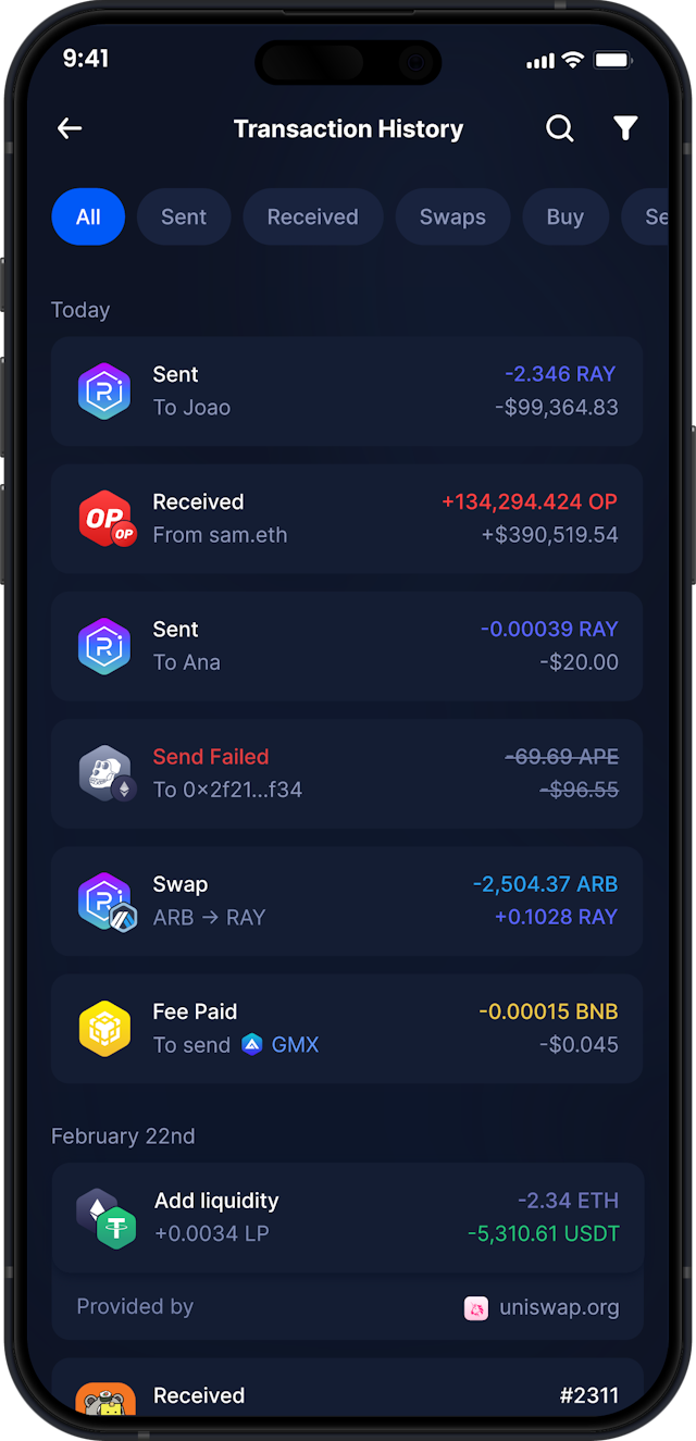 Infinity Mobile Raydium Wallet - Complete RAY Transaction History
