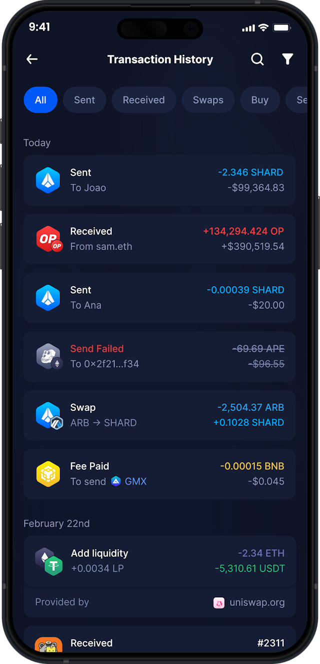 Infinity Mobile Shard Wallet - Complete SHARD Transaction History