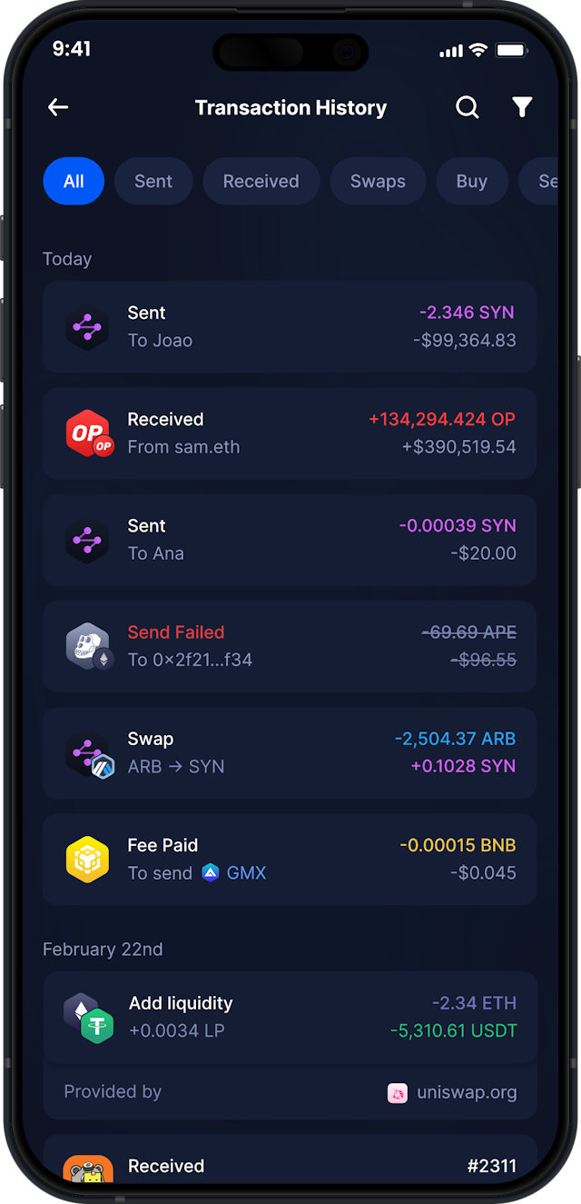 Infinity Mobile Synapse Wallet - Complete SYN Transaction History