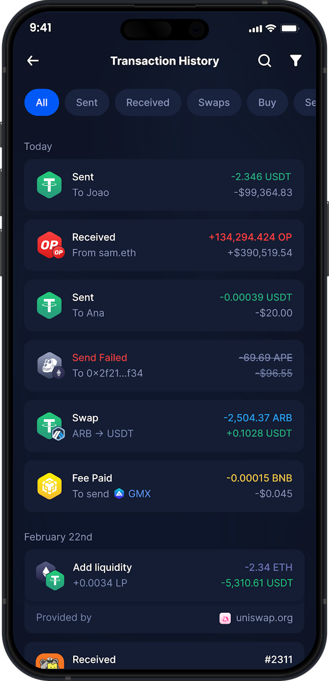 Infinity Mobile Tether Wallet - Complete USDT Transaction History