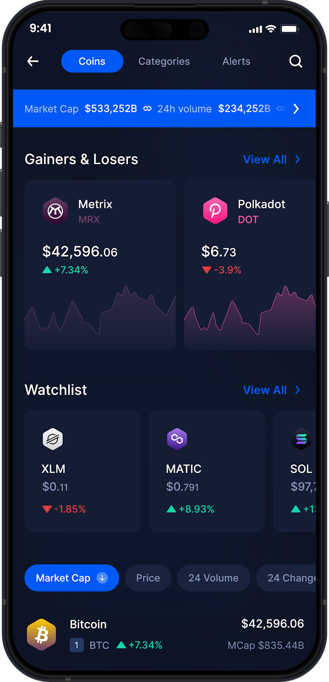 Wallet Metrix Móvil de Infinity - Estadísticas y Rastreador de Mercado de MRX