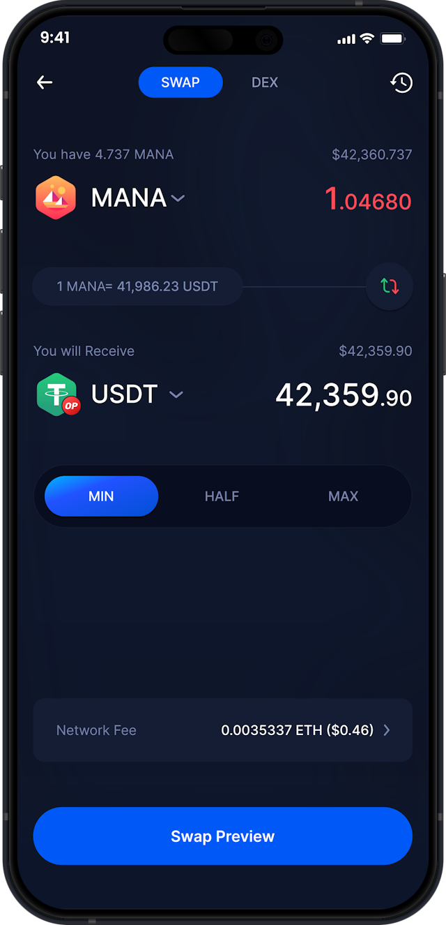 Infinity Mobile Decentraland Wallet - Scambia MANA