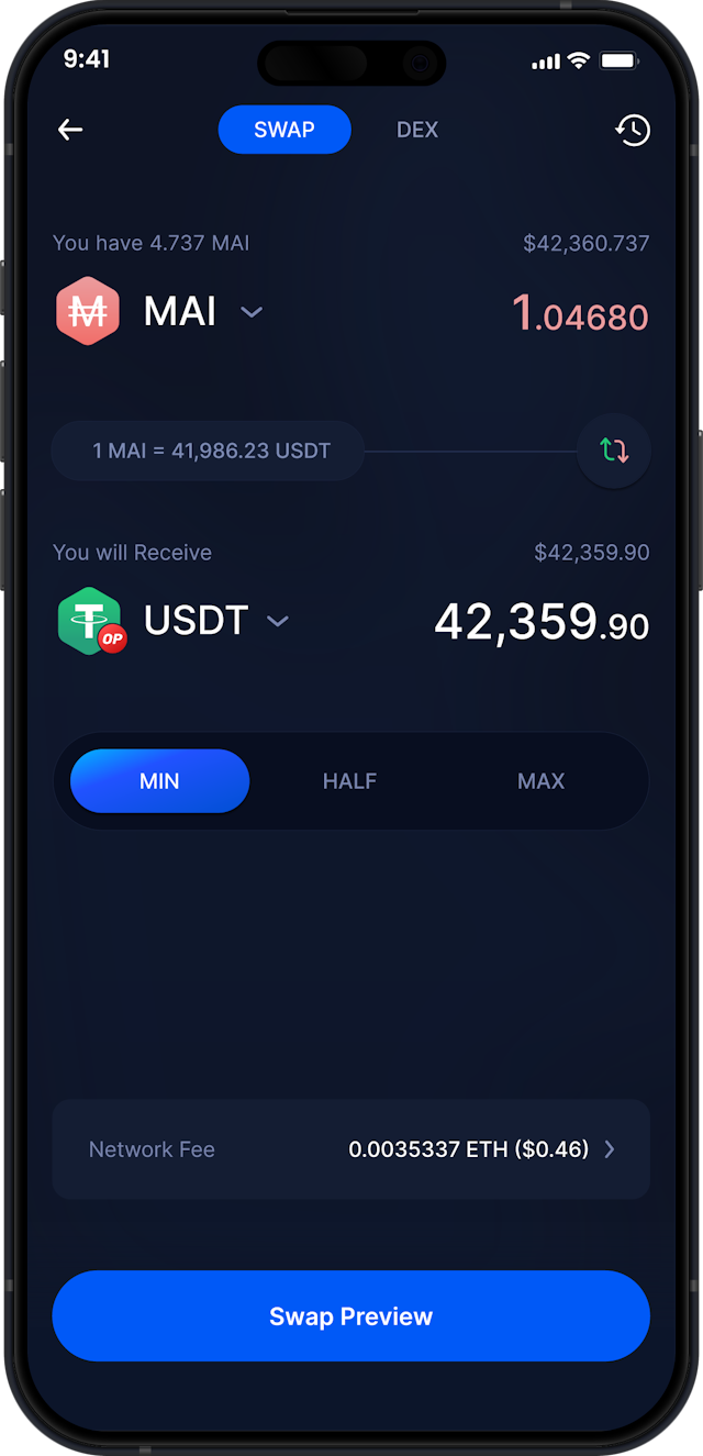 Infinity Mobile MAI Wallet - Swap MAI