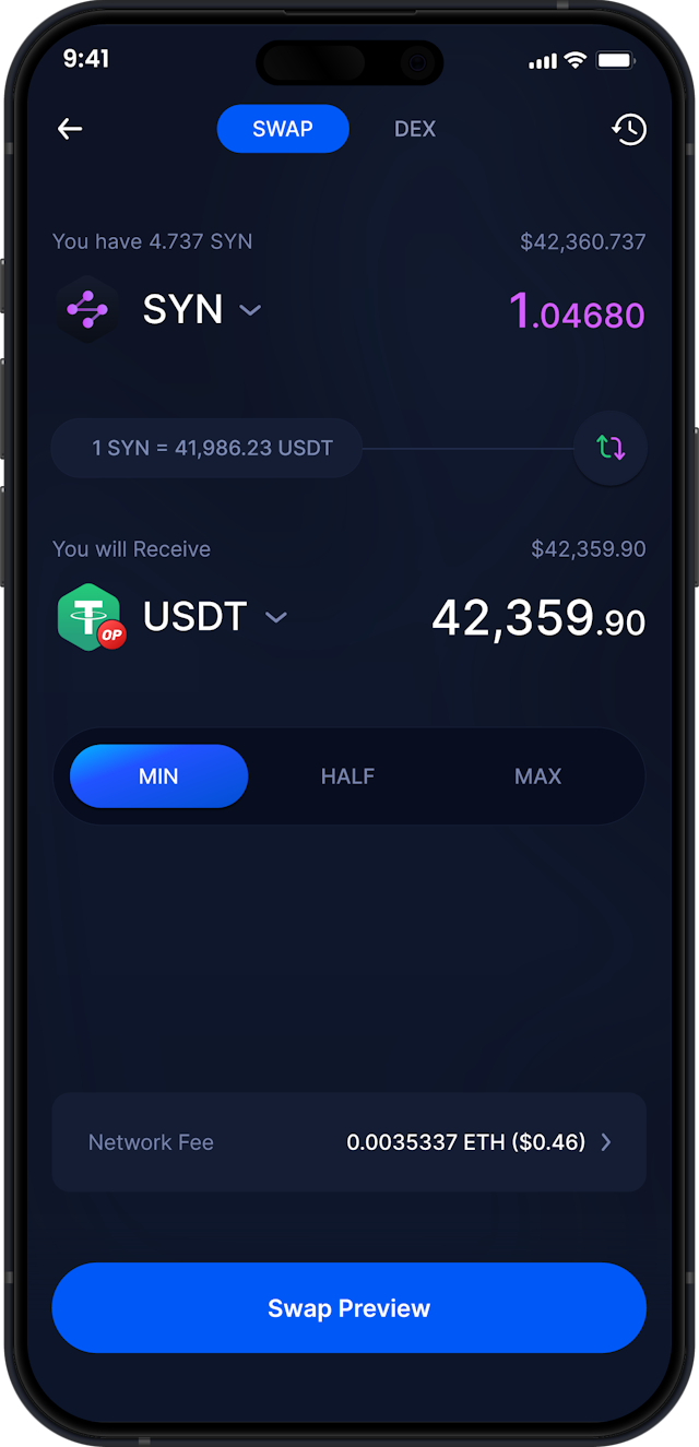 Infinity Mobile Synapse Wallet - Swap SYN