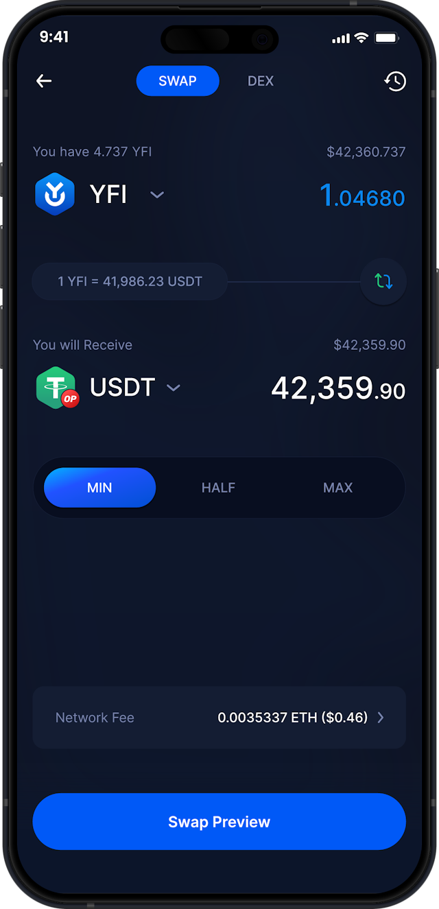 Infinity Mobile Yearn Finance Wallet - Scambia YFI